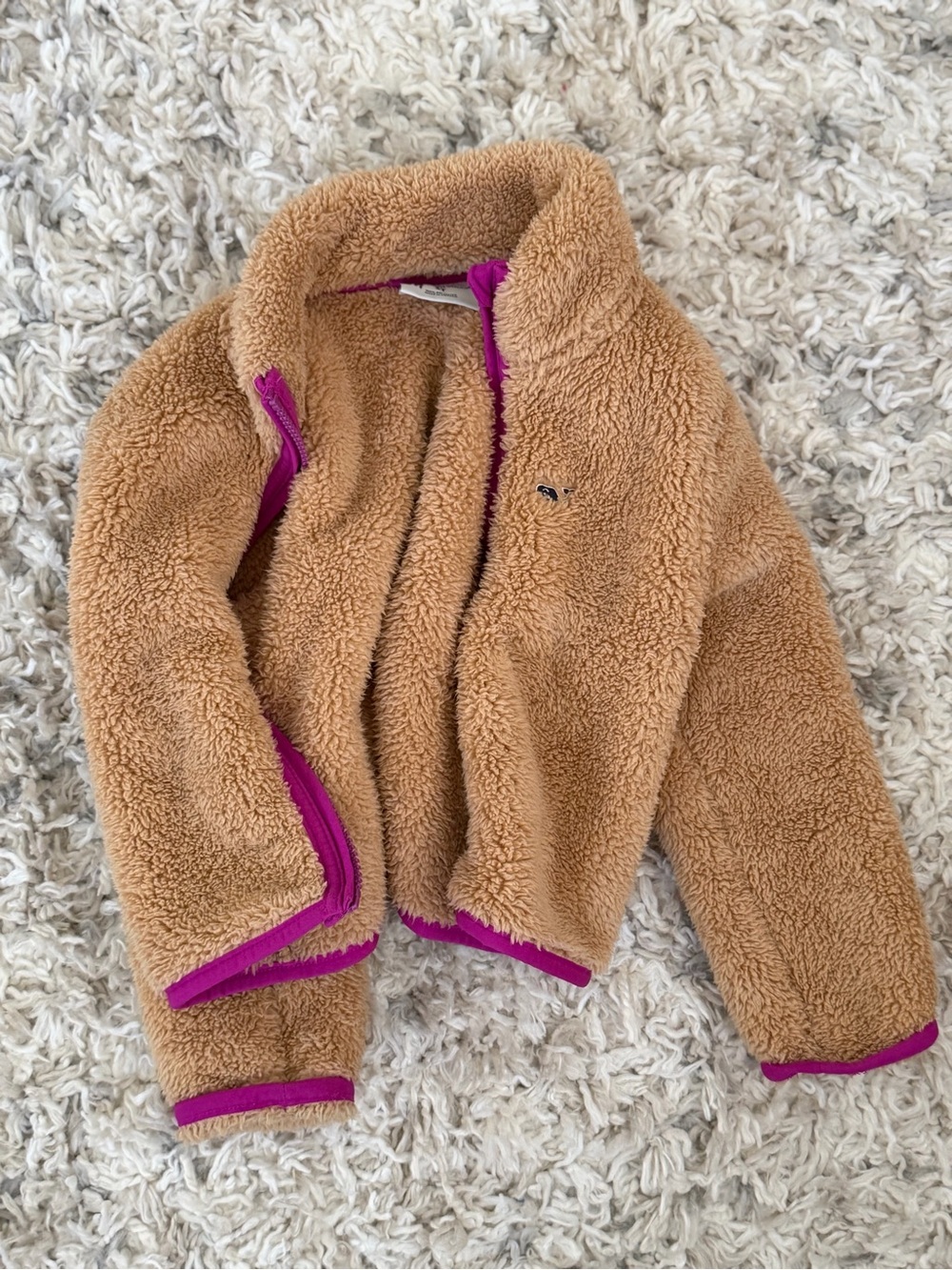 Vineyard Vines Kids Tan Sherpa Fleece Jacket with Pink Trim